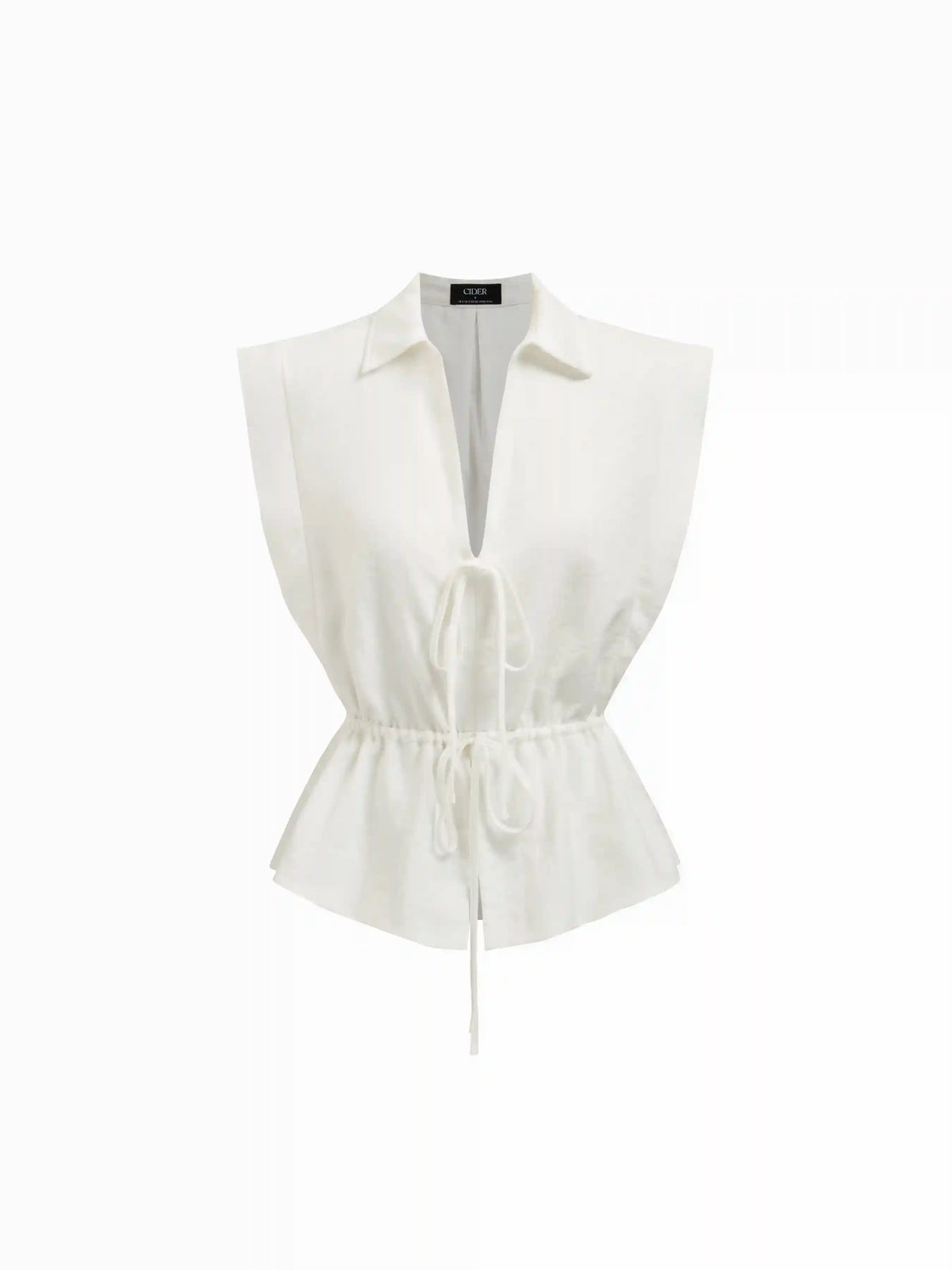 Linen-blend Collar Drawstring Sleeveless Blouse
