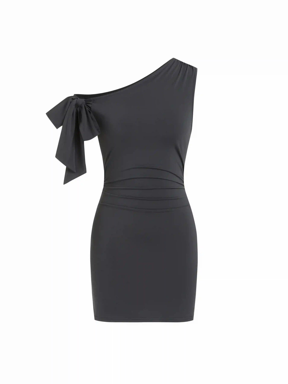 Asymmetrical Neck Knotted Ruched Mini Bodycon Dress