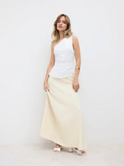 High Waist Solid Pleated Maxi Skirt