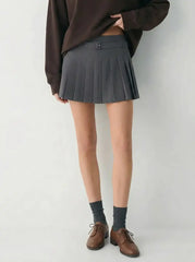 Mid Rise Pleated A-line Mini Skirt With Belt