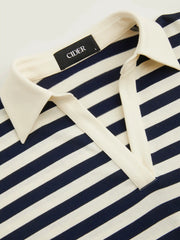 Color-Blocked Stripes Collar Top & Mid Rise Drawstring Shorts Set