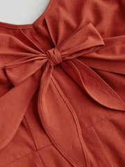 Cotton-blend Bowknot Shirred Cropped Wide Leg Jumpsuit