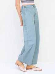 Denim Mid Rise Barrel-Leg Side Strap Jeans