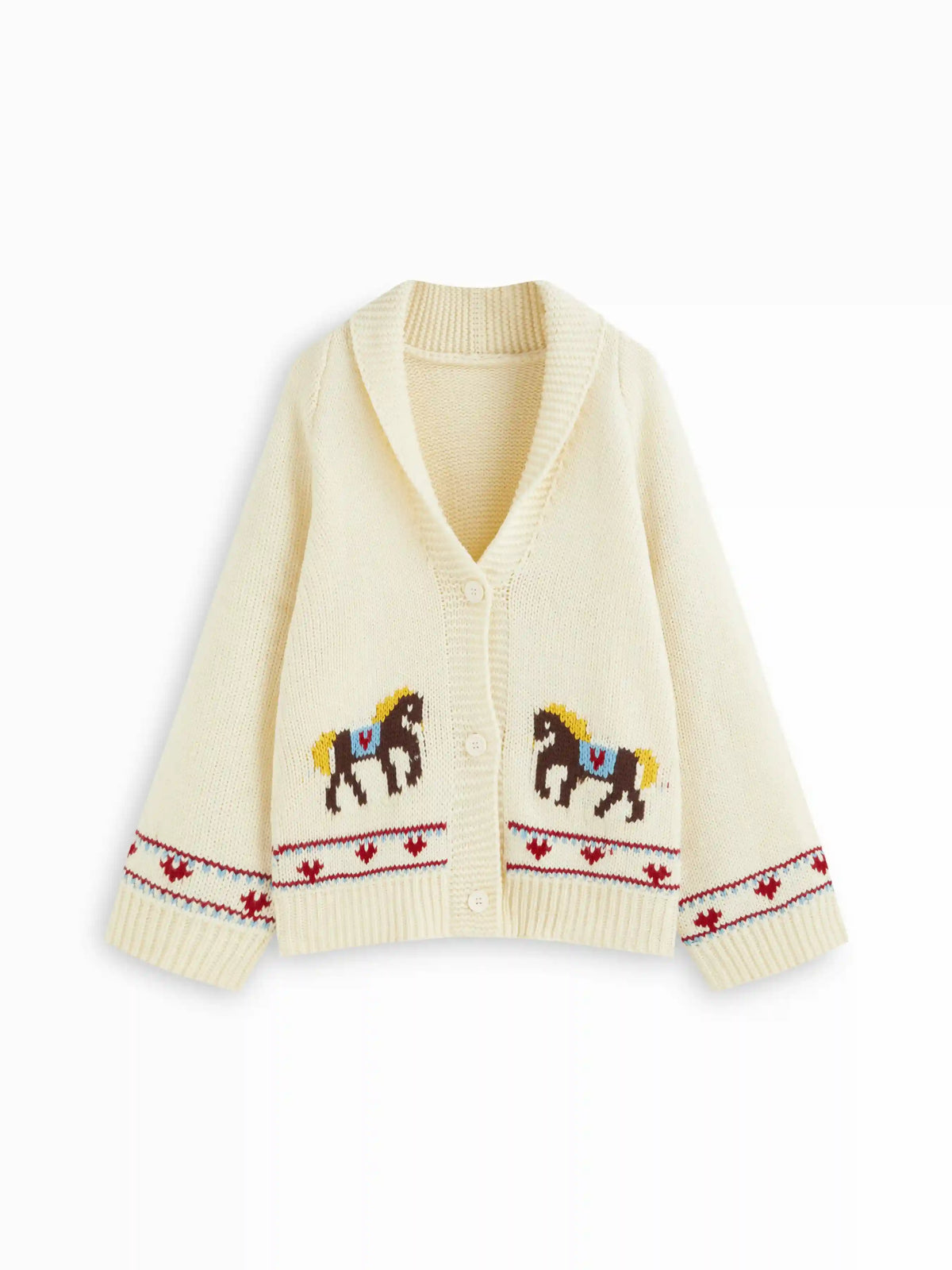 Knit Horse Graphic V-Neck Oversized Cardigan