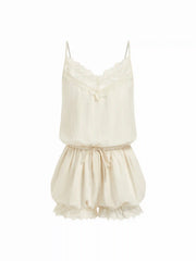 Lace Trim Bubble Hem Bloomer Romper
