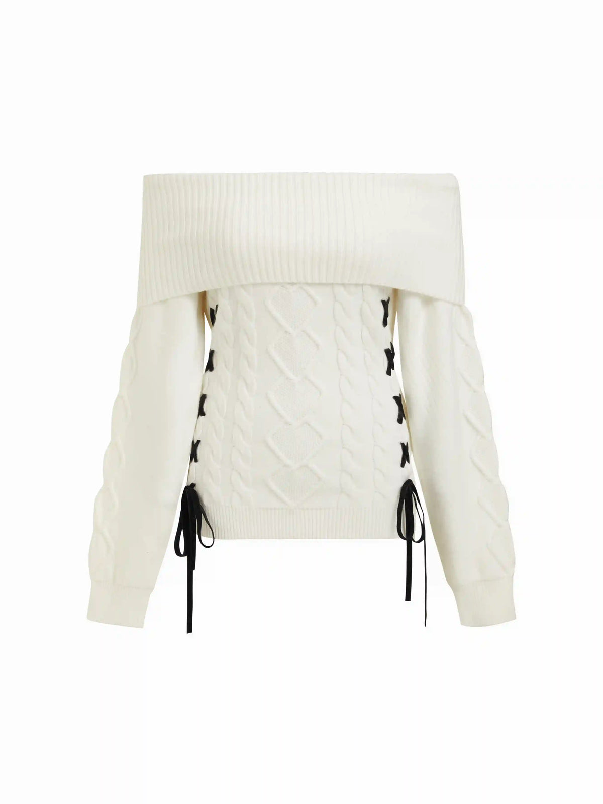 Cable Knit Asymmetrical Neck Bowknot Side Tie Top