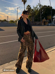 Mid Rise Wide Leg Leopard Jeans
