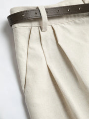 Petite Linen-blend Mid Rise Solid Wide Leg Trousers With Belt