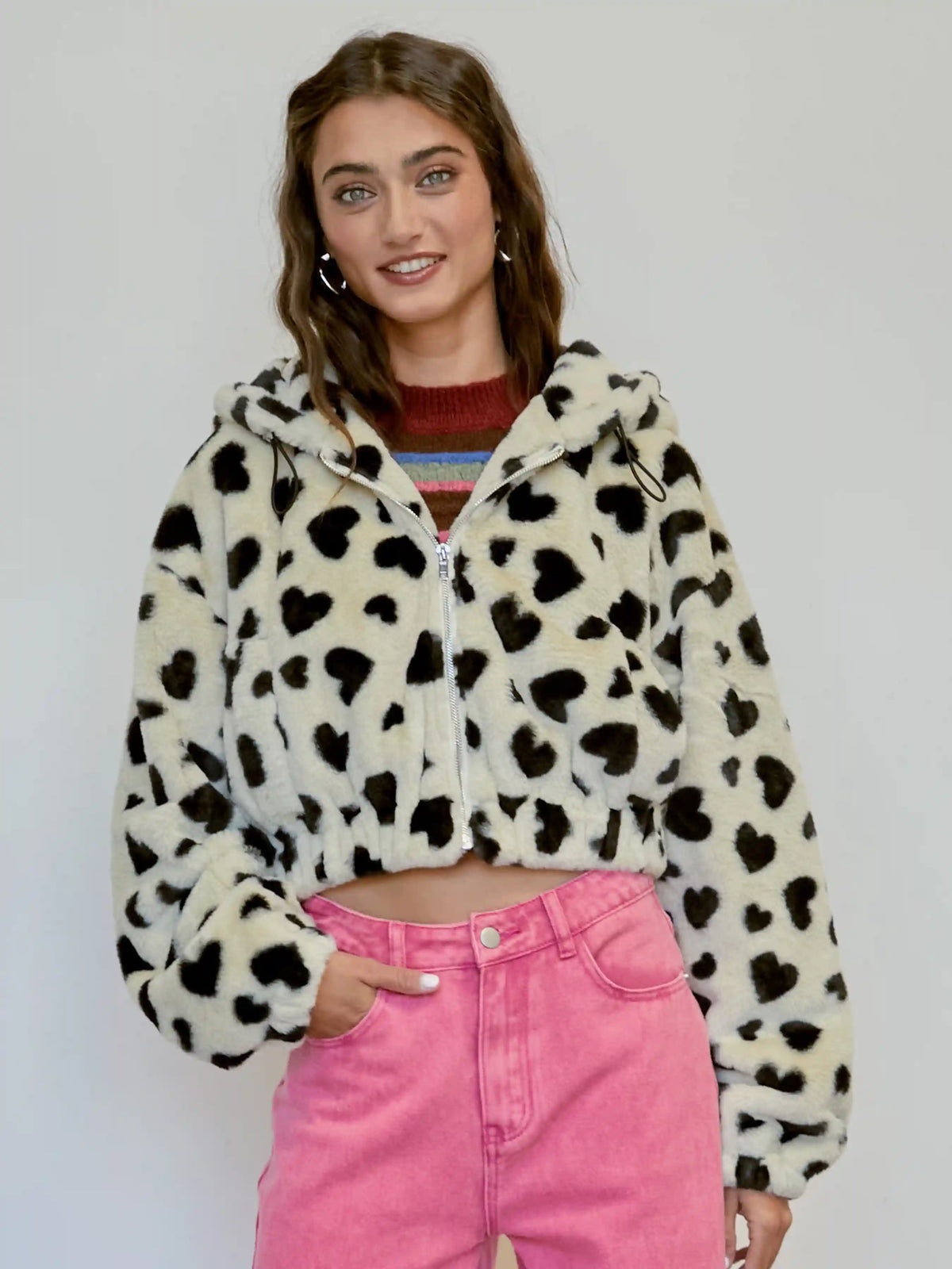 Fleece Hooded Leopard Drawstring Jacket