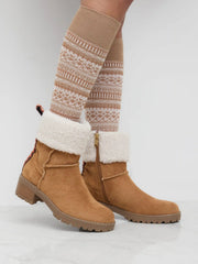 FAUX SUEDE & FUR-LOOK CHUNKY HEEL ANKLE BOOTS