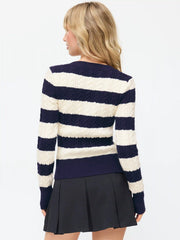 Cable Knit Stripe V-Neck Long Sleeve Top
