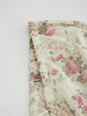 Chiffon Square Neck Floral Bowknot Puff Sleeve Mini Dress