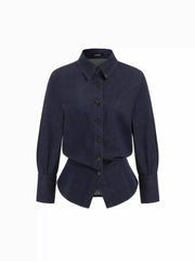Denim Collar Button Long Sleeve Blouse