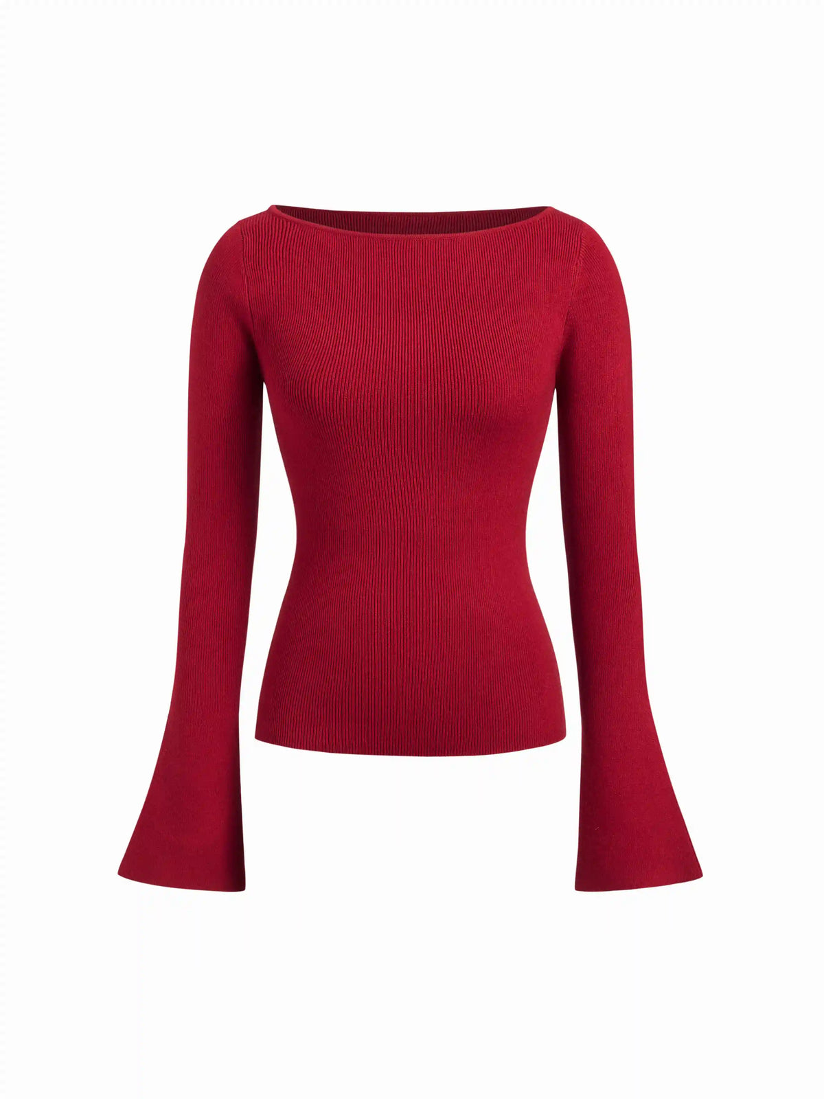 Knit Boat Neck Bell Sleeve High Stretch Top