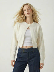 Wool-blend Knit Eyelet Bowknot Tie Cardigan