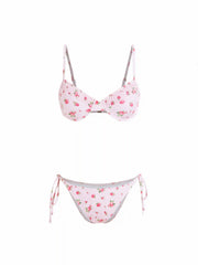 Floral V-neck Triangle Tie Side Bikini Set