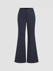 Belted & Flared Pinstripe Trousers