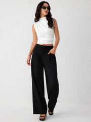 Asymmetrical High Neck Ruched Crop Top