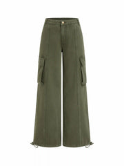 Cider Denim Low Rise Drawstring Wide Leg Cargo Jeans
