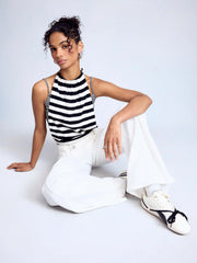 Cotton-blend Striped Halter Neck Cami Top