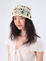 FLOWER KNITTED BEANIE HAT