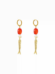 FISH & GEMSTONE DROP EARRINGS