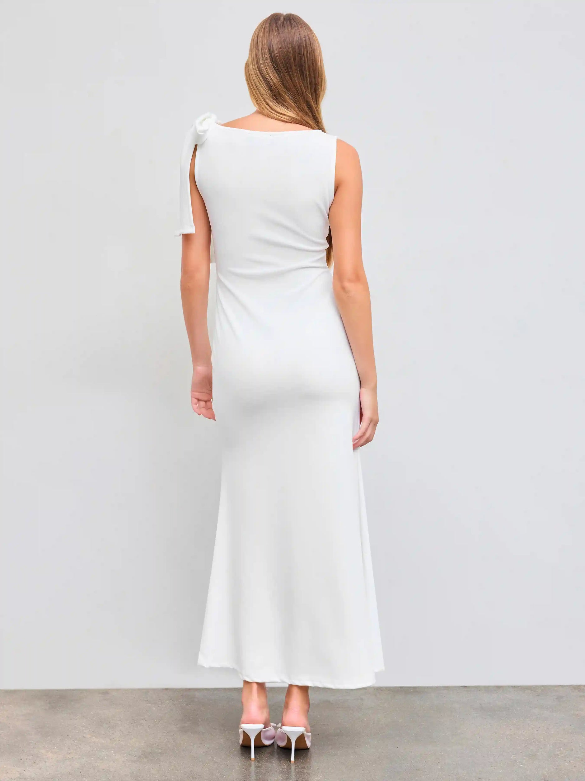 Boat Neck Solid Bowknot Maxi Dress