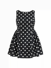 Boat Neck Knotted Polka Dot Backless Mini Dress Curve & Plus