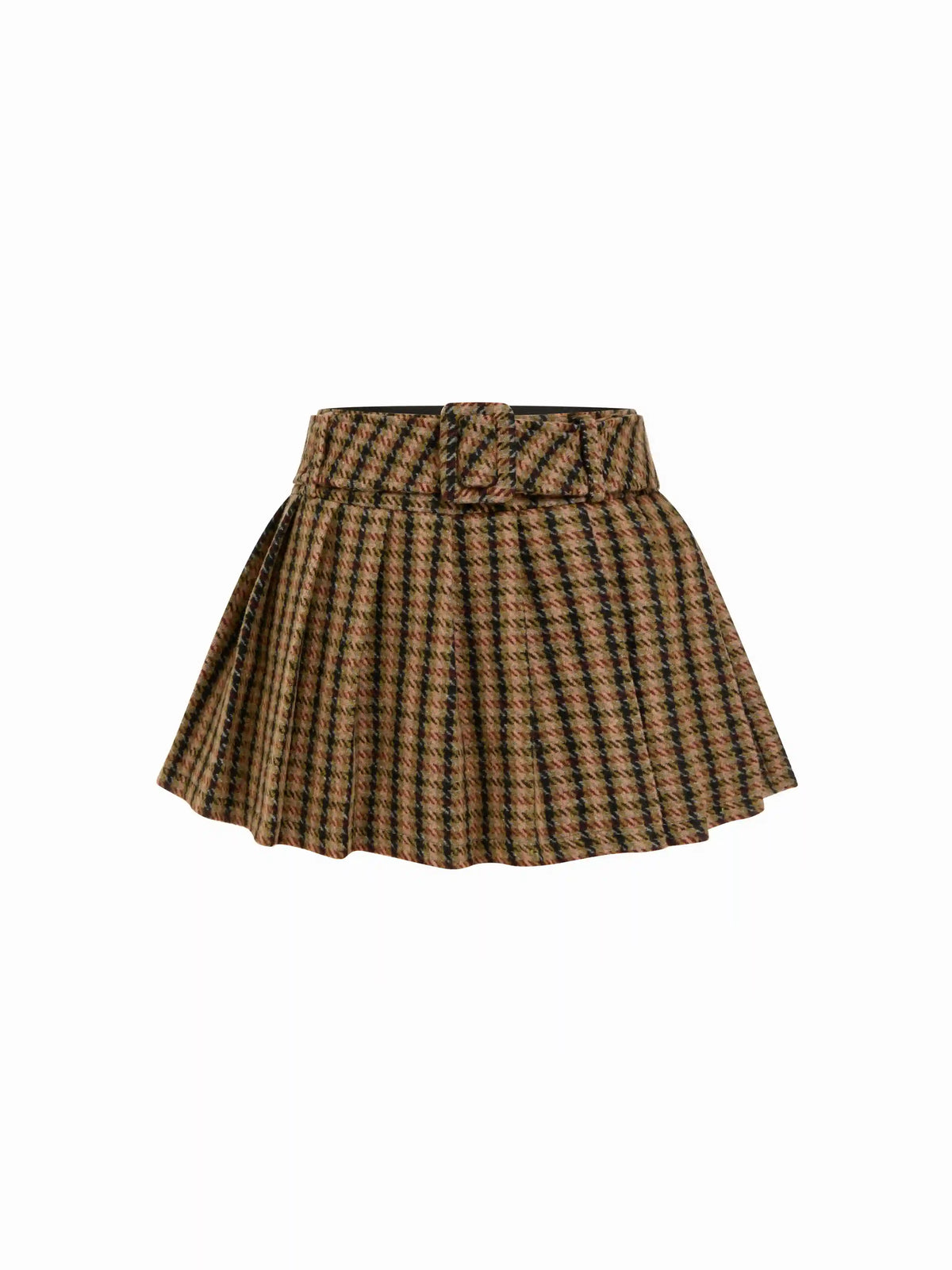 Tweed Mid Rise Houndstooth Pleated Mini Skort