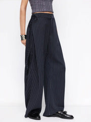 Mid Rise Striped Side Knotted Barrel-leg Trousers