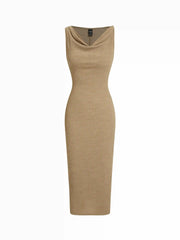 Textured Cowl Neck Bodycon Midi Dress