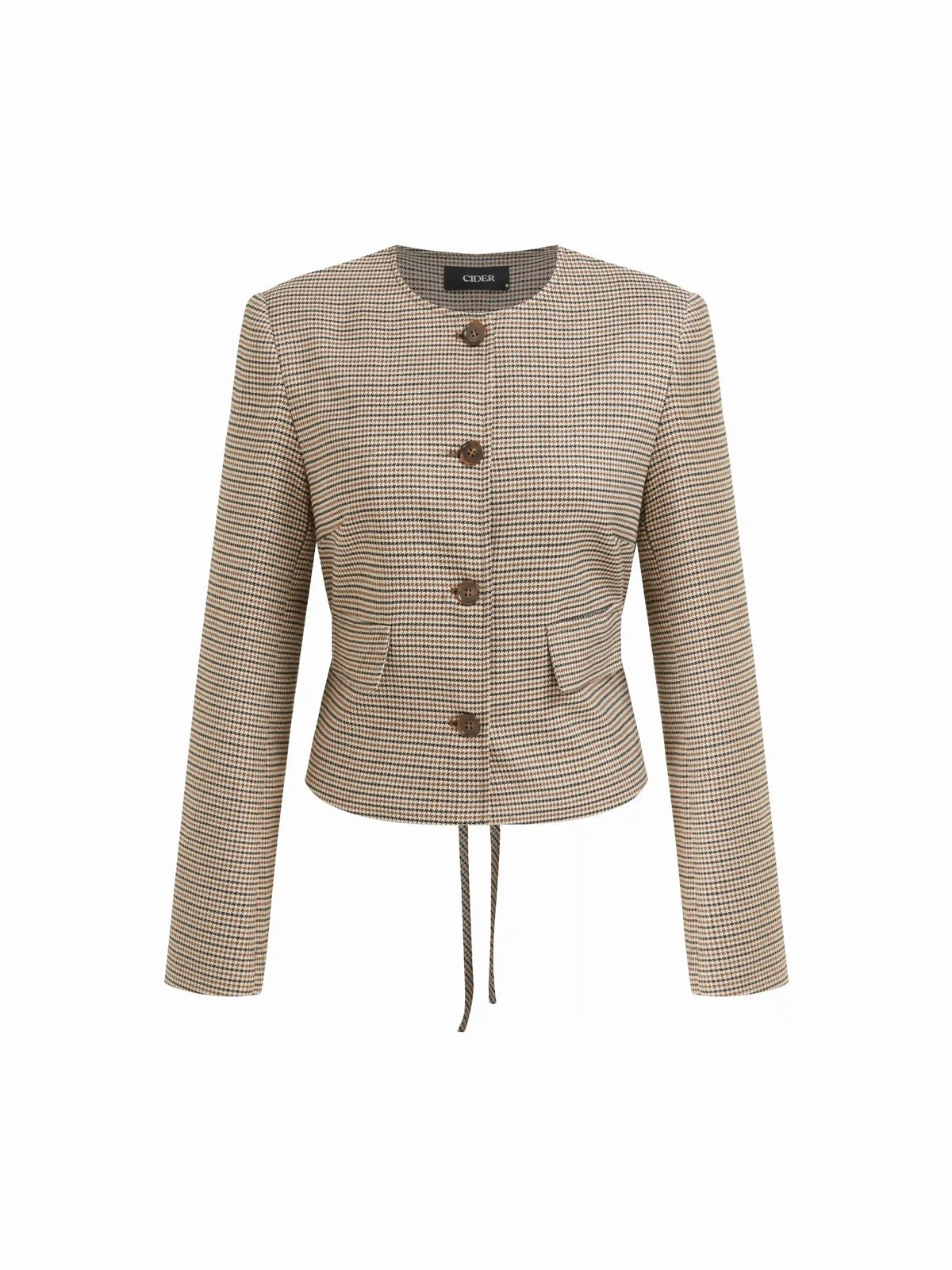 Houndstooth Adjustable Waist Tie Blazer