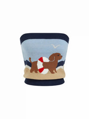 Knit Cotton Dog Graphic Strapless Embroidery Bandeau Top