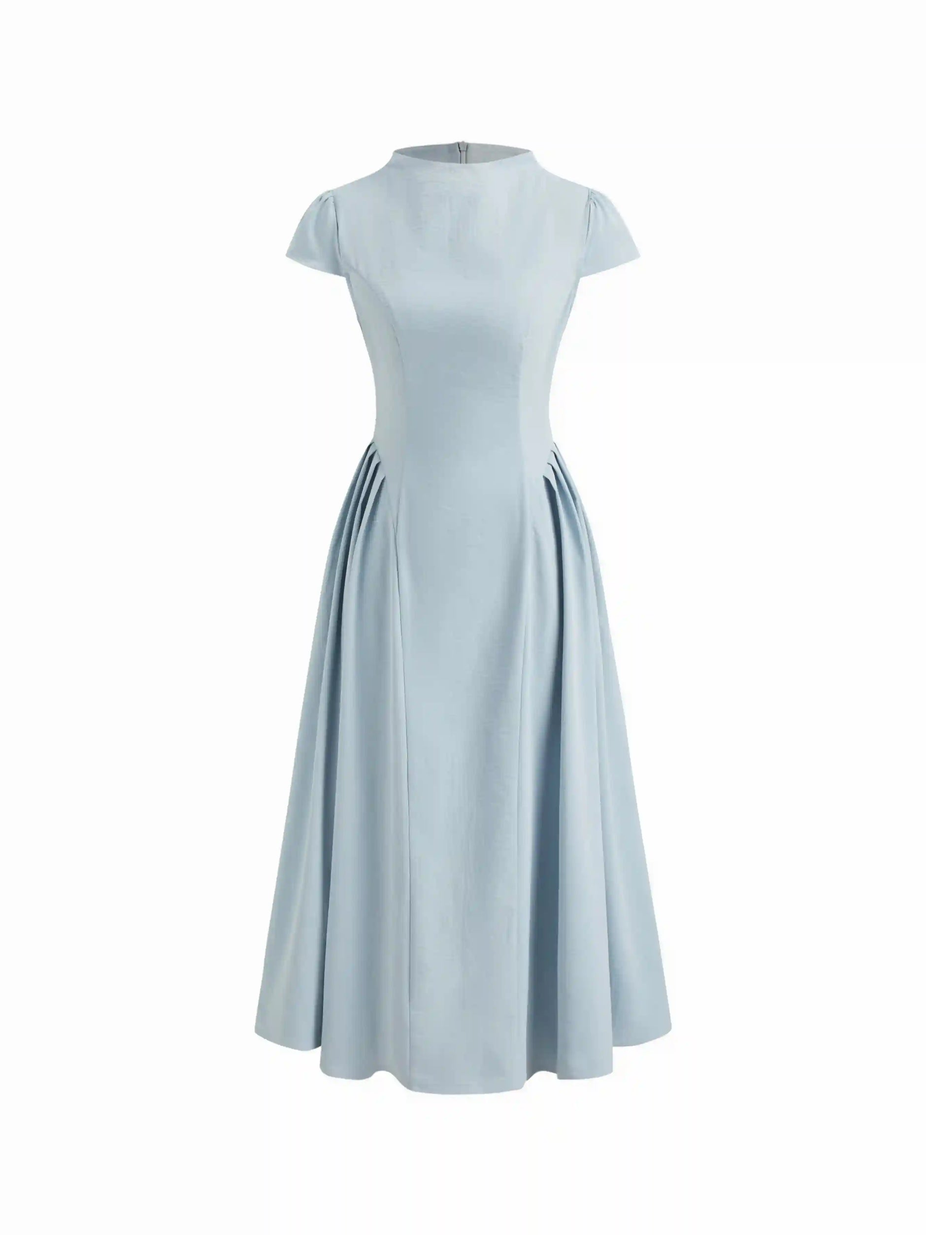 High Neck Ruffle Zipper Midi Dress