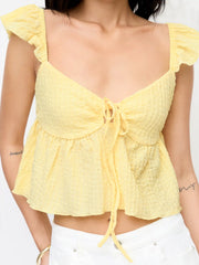 Textured Sweetheart Ruffle Sleeve Crop Top