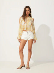 Chiffon Abstract Tie Dye V-Neck Ruffled Raglan Sleeve Oversized Blouse