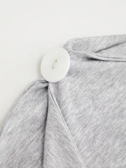 Cotton-blend Asymmetrical Neck Draped Button Short Sleeve Top