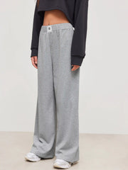 Terry Mid Rise Elastic Waist Wide Leg Trousers