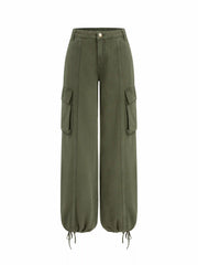 Cider Denim Low Rise Drawstring Wide Leg Cargo Jeans