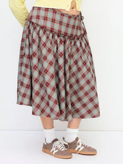 Mid Rise Tartan Lettuce Trim Knotted Midi Skirt Curve & Plus