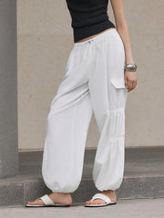 Mid Rise Ruched Drawstring Cargo Jogger Trousers