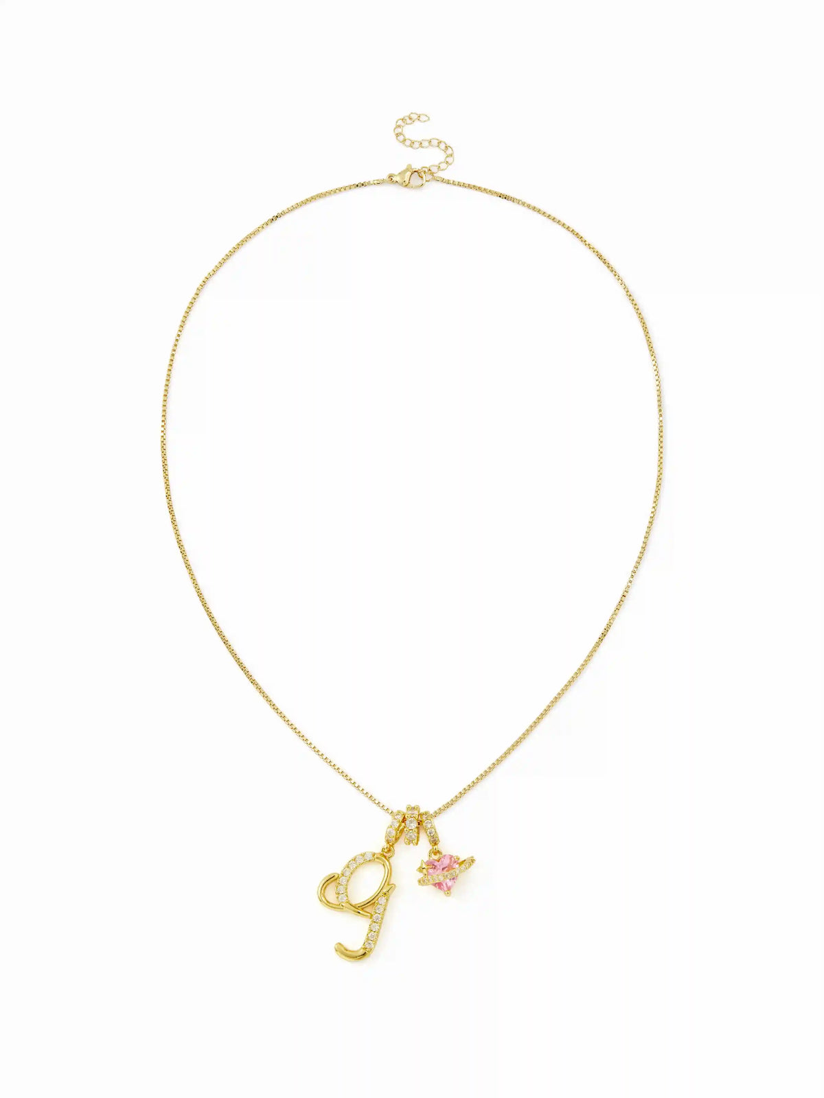 LETTER & HEART ZIRCON PENDANT NECKLACE