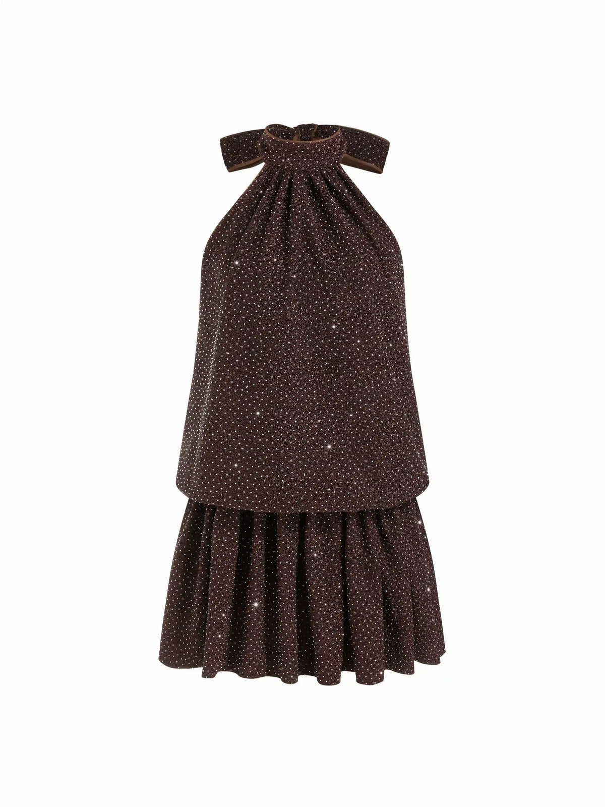 Rhinestone Halter Neck Ruffle Hem Bowknot Mini Dress