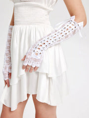 Lace Up Fingerless Long Gloves