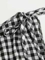 Cotton Gingham Boat Neck Drawstring Wide Leg Jumpsuit Curve & Plus