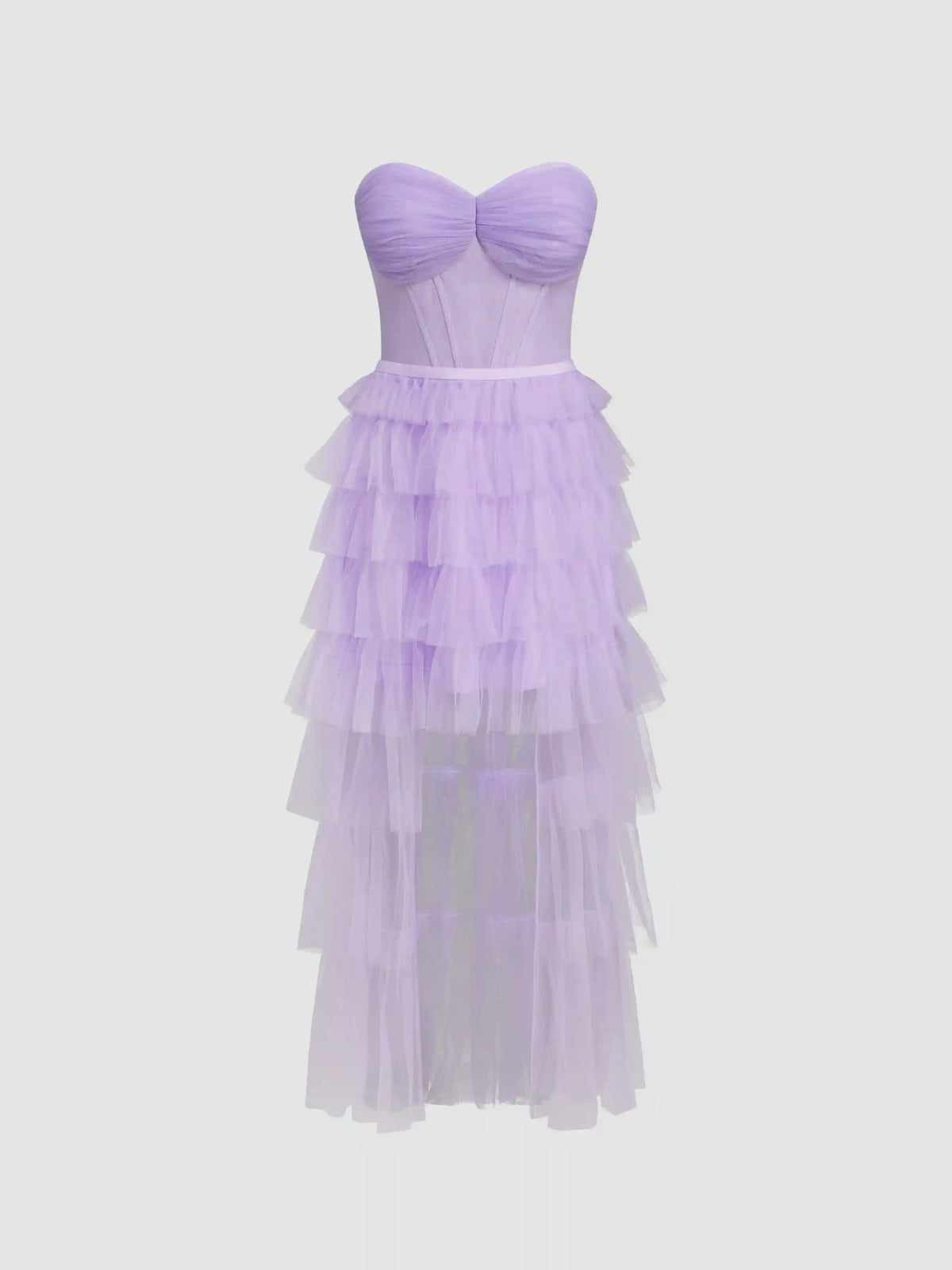 Mesh Sweetheart Corset Knotted Tube Top & Tiered Tulle Maxi Skirt