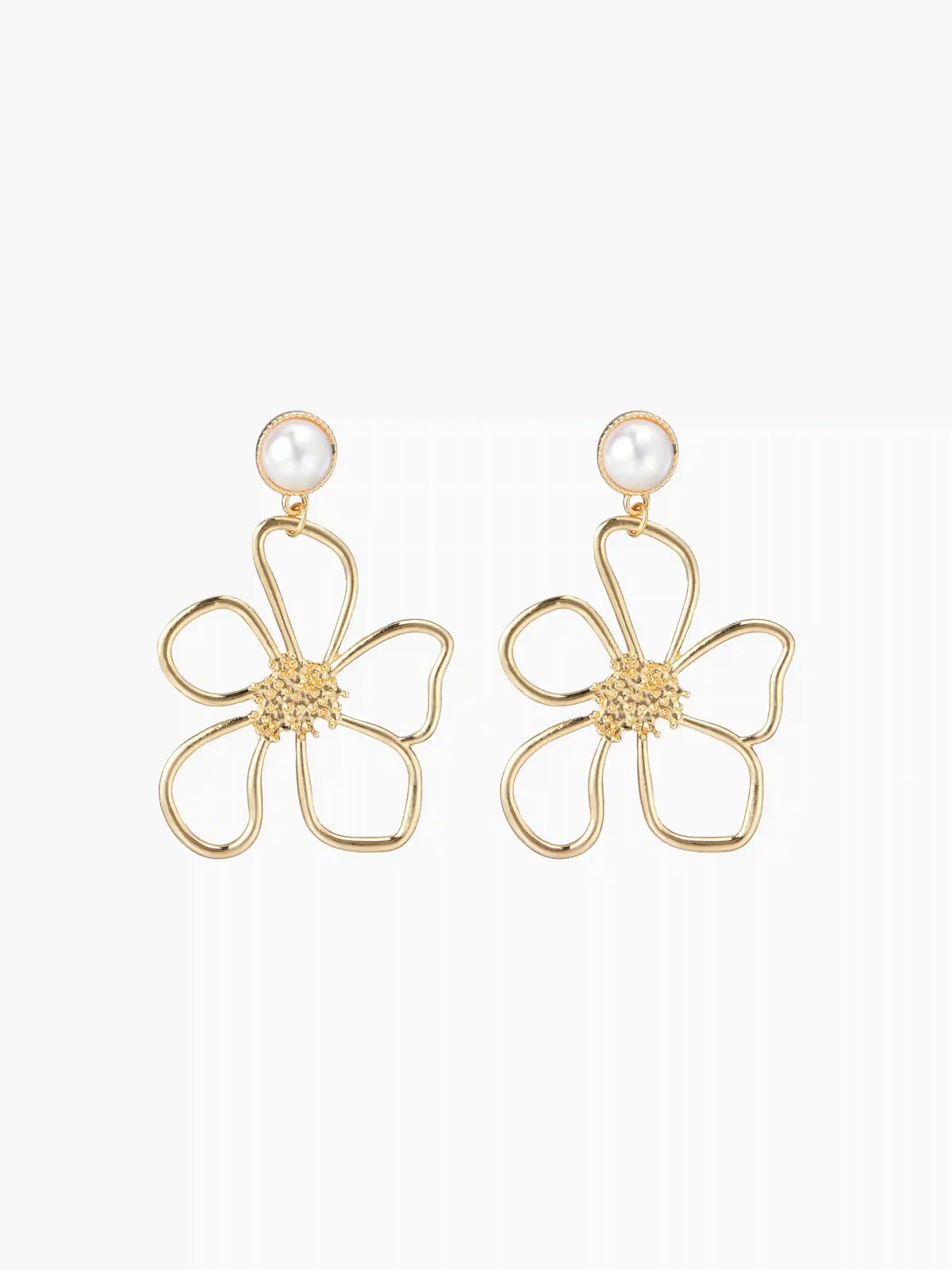 FLOWER & FAUX PEARL DROP EARRINGS