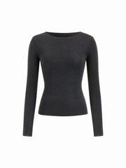 Knit Wool Round Neckline Long Sleeve Top