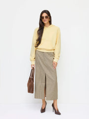 Houndstooth Mid Rise Split Maxi Skirt