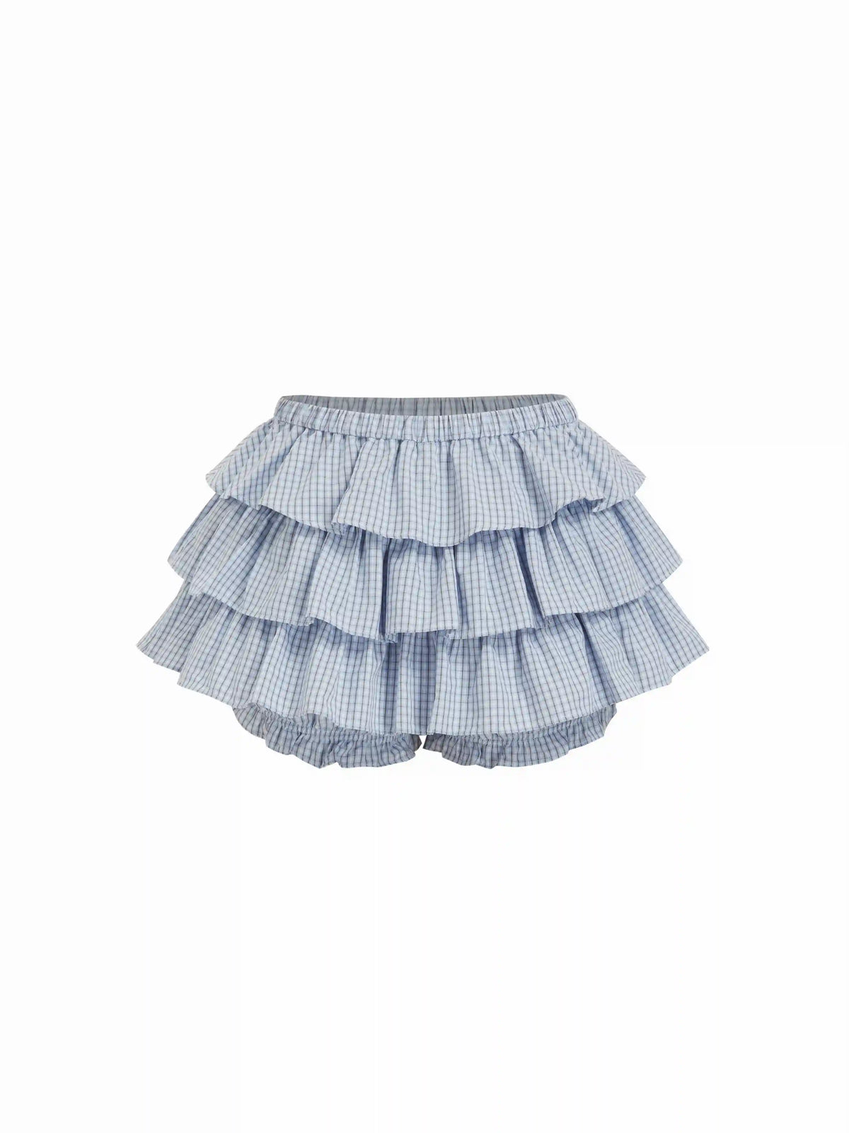 Cotton-blend Low Rise Checks Layered Ruffled Mini Skort